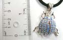 Fashion necklace holding a lady bug pendant with multi mini cz stone embedded, thick black cord string with lobster clasp. Assorted color randomly picked by warehouse staffs