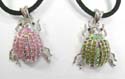 Fashion necklace holding a lady bug pendant with multi mini cz stone embedded, thick black cord string with lobster clasp. Assorted color randomly picked by warehouse staffs