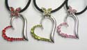 Black cord fashion necklace with lobster clasp holding cut-out heart pendant with a butterfly on top design, multi assorted cz embedded. Randomly pick by warehouse staffs