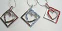 Necklace fashion silver plated holding a cut-out heart pendant in a square shaped design, multi cz synthetic stone embedded on one side