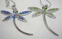 Fashion necklace with silver plated chain, holding dragonfly pendant with multi cz stone embedded on the body and wings