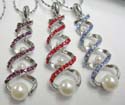 Double curvy lines twisted pattern pendant fashion necklace with multi mini cz synthetic stone and imitation pearls embedded with lobster clasp