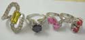 Fashion ring in assorted design with colored cz synthetic stone inlaid at center