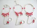 Fashion slave bangle-ring with rounded imitation coral beads embedded and silvery moon, star, or fish bone decor dangling