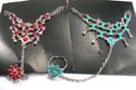 Fashion slave bracelet with multi oval and triangular shape turquoise / coral imitation beads embedded and multi silvery wrist-watch88er-drop pattern decor