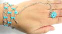 Fashion slave bracelet with multi oval and triangular shape turquoise / coral imitation beads embedded and multi silvery wrist-watch88er-drop pattern decor