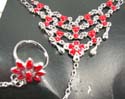 Fashion slave bracelet with multi assorted shape turquoise / coral imitation beads embedded and silvery wrist-watch88er-drop pattern decor paired with daisy flower design ring