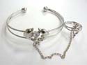 Sea life jewelry fashion slave bangle bracelet-ring in double band design with double dolphin holding a clear cz stone at center