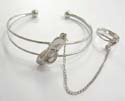 Jewelry fashion slave bangle bracelet-ring in carved-out double band design with a cz slipper pattern decor at center 