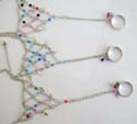 Fashion slave bracelet-ring with assorted color rhinestones embedded and multi silvery leaf, star, flower or key decor dangling